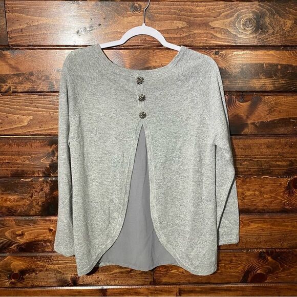 ii Sisters Heathered Gray Angora Fur Rhinestone Split Back Sweater Women's Med. - Picture 10 of 12